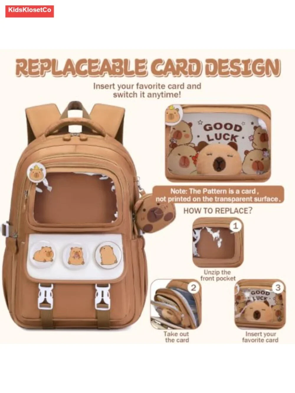 Capybara Rolling Backpack Girls 3-in-1 with Lunch Box & Pencil Case